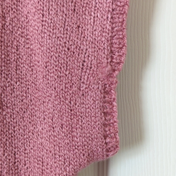 90's Vintage Palm Tree Jacquard Knit Boxy Boat Neck Short Sleeve Sweater Mauve M - Picture 4 of 9